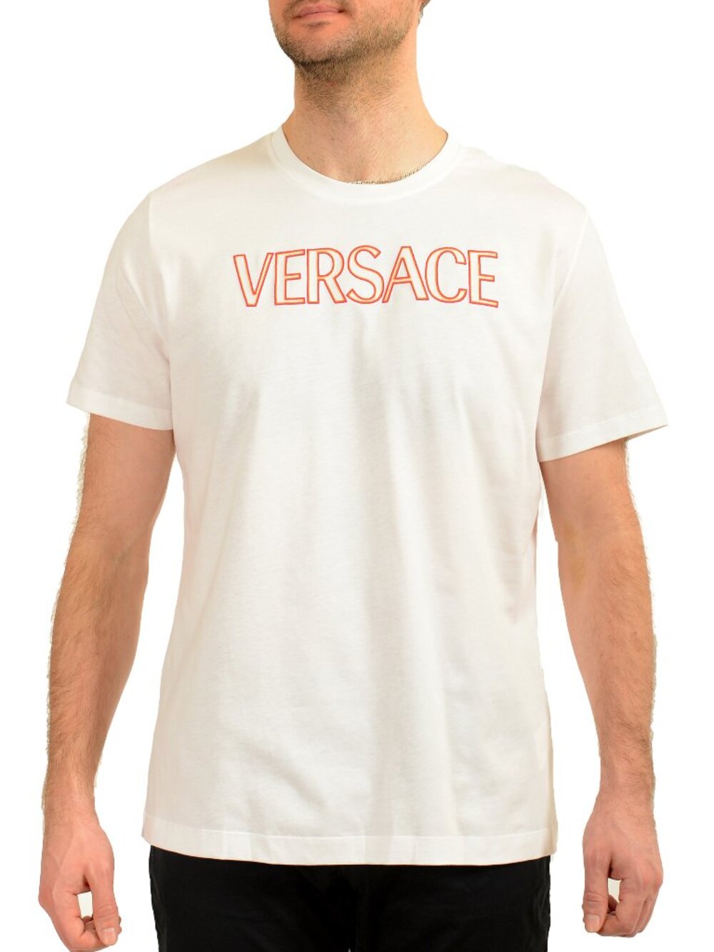 Versace Men's Logo Embroidery White Crewneck Short Sleeve T-Shirt US S IT 48